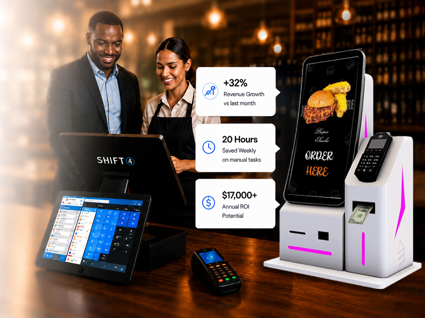 Pye Shift4 kiosk and restaurant POS